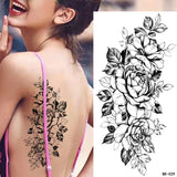 Lianfudai Sketch Flowers Sketch Tattoo Rose Blossoms Black and White Flowers Temporary Tattoos Sticker size: