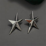 Lianfudai Simple Metal Geometric Five-pointed Star Earrings For Women European American Style Earrings Independence Day Jewelry