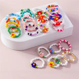 Lianfudai Korean Colorful Small Flower Ring Sets Bohemia Handmade Multi Beaded Rice Beads Finger Ring For Women Beach Jewelry Gifts
