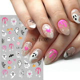 Lianfudai Pink Pumpkin Nail Art Stickers Halloween Decoration Bat Ghost Design Black Cat Skull Nail Sliders Charms Manicure Decal NLLS-J82