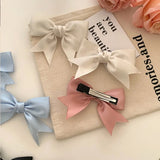 Lianfudai 2pcs Satin Bow Hair Clips for JK Girls Kawii Barrettes Cute Hair Accessoires Kids Black White Ribbon Woman Hairpins Hairgrip