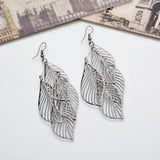 Lianfudai Dangle Earrings for Women Handmade Boho Super Lightweight Boho Hollow Filigree Long Leaf Earring Gold Silver Plated