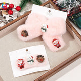 Lianfudai Christmas Bow Plush Hair Clip Soft Cute Hair Clip With Bangs Pink Santa Claus Elk Hair Accessories Girls Women New Year Gifts