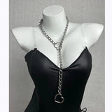 Lianfudai Womens Heart O-Ring Slip Chain Necklace Punk Rock Stainless Steel Cuban Long Necklace Jewelry, Adjustable Lariat Y-Necklace
