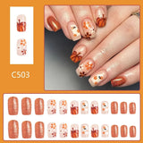 Lianfudai 24pcs Cute Ghost&Pumpkin Halloween Press-On Nails-Glossy Short Square Fake Nails with Festive Designs False Nail for Women/Girls