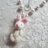 Lianfudai Kawaii Plush Bunny Pendant Necklace y2k