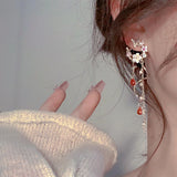 Lianfudai New Fashion Butterfly Flowers Zircon Tassel Earrings Women Light Luxury Temperament Senior Sense Earring Party Jewellery Gifts