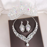 Lianfudai Baroque 3pcs/set Bridal Wedding Crown Princess Queen Water Drop AB Crystal Tiaras Necklace Earrings New Jewelry Sets