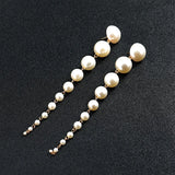 Lianfudai Elegant Gradient Handmade Simulated Pearl Tassel Long Dangle Earrings For Women Party Jewelry Accessories