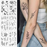 Lianfudai 1 Sheet Black Flower Butterfly Temporary Tattoos For Women Men Wild Plant Fake Tattoo Sticker Adults Face Hands Body Art Tatoo