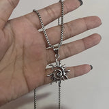 Lianfudai Creative Sun Flame Pendant Necklace Punk Hip Hop Retro Hipster Men's Hollowed Out Stainless Steel Necklace Jewelry Gift