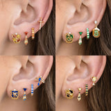 Lianfudai New Ins Fashion Trendy Black Red Green Blue Zircon Four Color Magic Stud Earrings For Women Girls Jewelry Gift