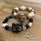 Lianfudai New Cute Little Black Cat Bracelet for Women Men Fashion Funny Cartoon Animal Beaded Bracelet Handmade Trendy Girl Jewelry Gifts