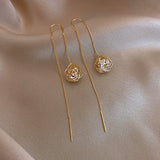 Lianfudai Korea hot fashion jewelry luxury zircon hollow flower long earline earrings elegant women's party accessories