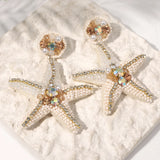 Lianfudai Bohemian Starfish Lobster Conch Seed Bead Drop Earrings for Women Handmade Ocean Animal Earrings Summer Beach Jewelry