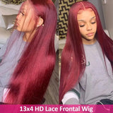 Lianfudai Gesstons Burgundy Straight 13x6 HD Lace Frontal Wigs Human Hair 40 Inch 99j Red Colored Closure 13x4 Lace Front Human Hair Wigs