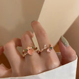 Lianfudai New Y2K Purple Crystal Irregular Heart Rings for Women Kpop Creative Heart Geometric Open Ring Punk Vintage Fashion Jewely Gifts