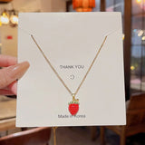 Lianfudai New Fashion Love Heart Strawberry Pendant Necklaces Women Sweet Temperament Design Necklace Party Jewellery Gift