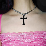 Lianfudai Y2k Jewelry Snake Bone Chains Cross Pendant Necklace Punk Charms Star Necklace Women Grunge Accessory Choker Korean Fashion