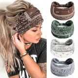 Lianfudai Boho Knot Turbans Yoga Elastic Head Wrap Women Headband Wide Hairbands Headwear Floral Bandanas Fashion Hair Band Accessories