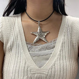 Lianfudai Chunky Pentagram Necklace Jewelry Gift for Women Mens Exaggerate Y2K Star Charm Necklace Clavicle Chain Jewelry Gift  Dropship