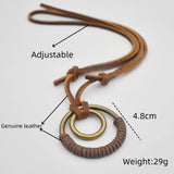 Lianfudai Punk Jewelry Vintage Spiral Circles Pendant Hand-woven Leather Rope Necklace for Men Women Unisex Boho Necklace