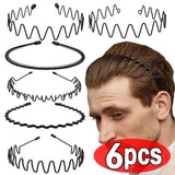 Lianfudai 6pcs Fashion Metal Hair Band for Men Women Unisex Black Wavy Hair Head Hoop Band Sports Headband Hairband Hair Accessories Gift