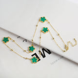 Lianfudai New Sweater Chain Five Point Star Creative Plant Plum Blossom Jewelry Set Shell Simple Bracelet/Necklace/Earrings Women's Clover