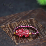 Lianfudai Natural Vermilion Garnet Beaded Rose Ring Purple Gold Sand Love Buddha Head Ring Fashion Jewelry Gift for Women