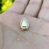 Lianfudai Simple Shiny Micro Paved Zircon Single Teeth Grillz 14K Gold Plated Diamond Tooth Caps For Women Men Hip Hop Jewelry