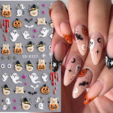 Lianfudai 5D Halloween Ghost Pumpkin Embossed Nail Stickers Decals Spider Web Clown Bone Nail Art Gel Sliders Design Manicure Decorations