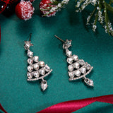 Lianfudai Sparkling Zircon Christmas Tree Stud Earrings for Women Shiny Green Rhinestone Tree Pendant Earring Xmas New Year Party Jewelry