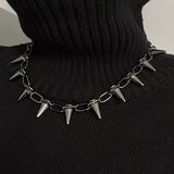Lianfudai Korean Fashion Punk Gothic Harajuku Handmade Womens Necklace for Spike Rivet Female Chain Necklaces Exaggeration Rock Chokers