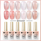 Lianfudai 15ml Jelly Nude Pink Gel Nail Polish Set Milky White Sheer Crystal Natural Translucent Soak Off Gel Polish 8/6/4PCS Kit