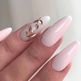 Lianfudai  24Pcs White French False Nail Silver Charming Flame Fake Nail with Pearl Almond Full Cover Nail Art Tips Wearable Press on Nail