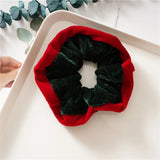 Lianfudai Christmas Style Scrunchies Fashion Vintage Simple Hair Accessories Rubber Band Hair Band Red Green Hair Ring for Women