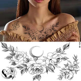 Lianfudai Sketch Flowers Sketch Tattoo Rose Blossoms Black and White Flowers Temporary Tattoos Sticker size: