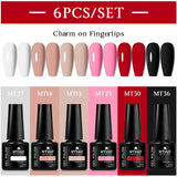 Lianfudai 6Pcs/Set Nude Color Gel Nail Polish Set Kit Spring 6 Colors UV LED Nail Art Gel Vernis Semi Permanent Base Top Coat