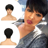 Lianfudai Short Pixie Cut Wig Human Hair Ready to Wear Brazilian Human Hair Wigs for Women  Black Brown Red Full Machine Wigs