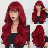 Lianfudai Orange Blonde Ombre Long Wavy Synthetic Wigs with Bangs Party Cosplay Wig for Women Natural Fake Hair Heat Resistant