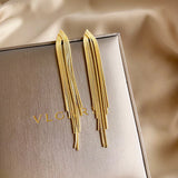 Lianfudai Vintage Gold Color Bar Long Thread Tassel Drop Earrings For Women Glossy  Geometric Korean Earring New Fashion Wedding Jewelry