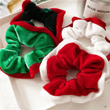 Lianfudai Christmas Style Scrunchies Fashion Vintage Simple Hair Accessories Rubber Band Hair Band Red Green Hair Ring for Women