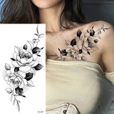 Lianfudai Sketch Flowers Sketch Tattoo Rose Blossoms Black and White Flowers Temporary Tattoos Sticker size: