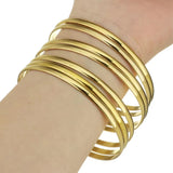 Lianfudai 7PCs/Set New Fashion Roman style Stainless Steel Bangle gold color Lover Charm Bracelet for Women Brand Gold Wide Cuff Bangle