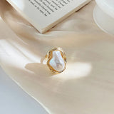 Lianfudai 2024 New Design Starfish Pearl Ring Shape Gold Color Adjustable Rings For Women Korean Fashion Jewelry Party Luxury Accessory