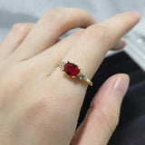 Lianfudai Romantic Red Zircon Dainty Rings For Women Thin Heart Korean Finger Accessories Wedding Gifts For Girlfriend Wholesale KAR272