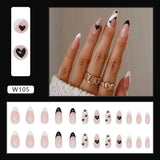 Lianfudai 24Pcs/Set Fake Nails With Glue Full Cover Nail Tips Press On Med Nails DIY Manicure Oval Head False Nails Pink Almond Artificial