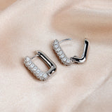 Lianfudai 2024 Minimalist Geometric Square Crystal CZ Big Huggies Hoop Earrings for Women Fashion Gold Color Metal Wedding Jewelry Gift