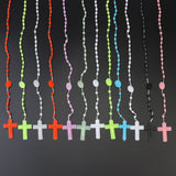 Lianfudai 12 PCS/Lot Factory Wholesale Multi-color Rosary Prayer Beads Classic Old Plastic Cross Pendant Necklaces Catholic Prayer Jewelry