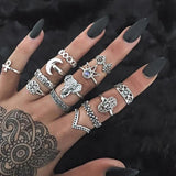 Lianfudai Fashion Cutout Moon Snake Vintage Turquoise Charm Ring New Jewelry for Party Trendy Flower Crystal Geometric Set Rings for Women